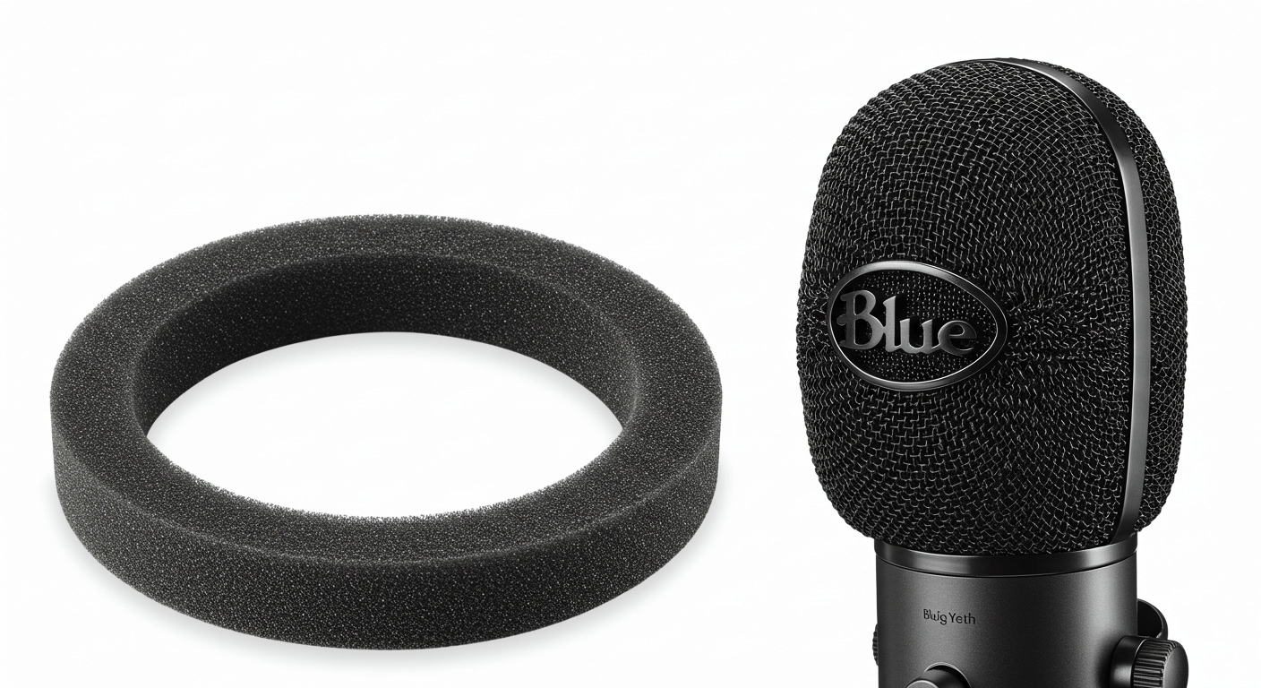 Blue microphone with professional pop filter and foam base
