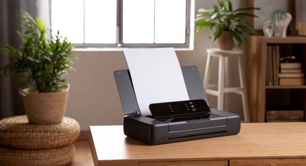 alt="Elegant black Canon PIXMA IP8720 printer displayed in profile view while showcasing the Premium Photo Printing Technology, with a simple control panel and sleek design perfect for professional and home studios."