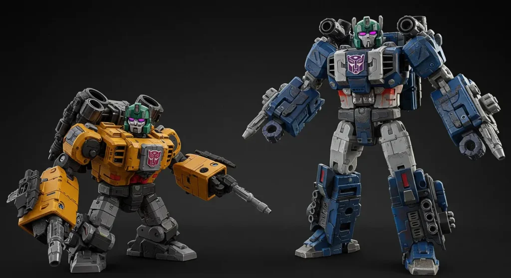 Premium collector edition yellow and blue Autobot figures with detailed weapons and articulation, representing some of the best g1 transformers toys for enthusiasts.RetryClaude can make mistakes. Please double-check responses.