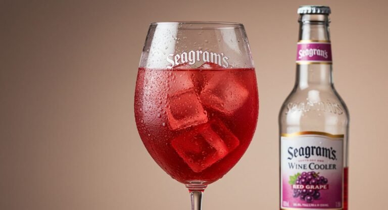 Seagram's Wine Coolers Red Grape flavor served in wine glass with ice