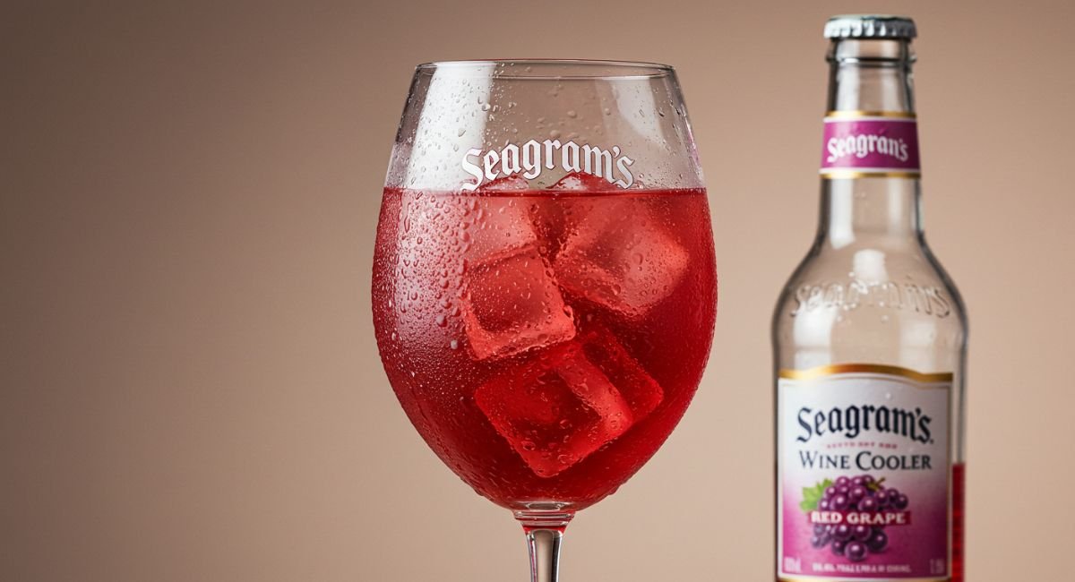 Seagram's Wine Coolers Red Grape flavor served in wine glass with ice
